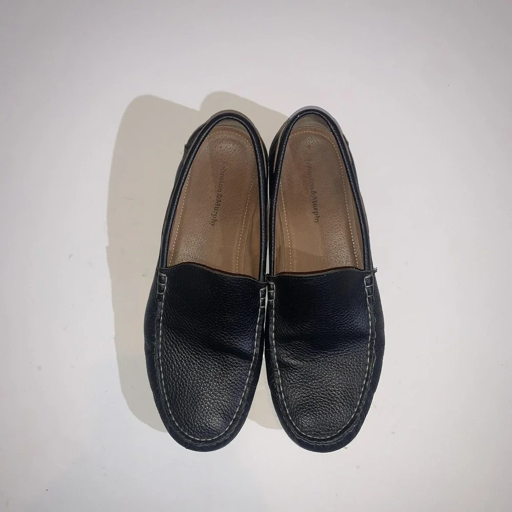 Johnston & Murphy Shoes Mens Size 9.5 Black Leather Slip On Loafers Comfort